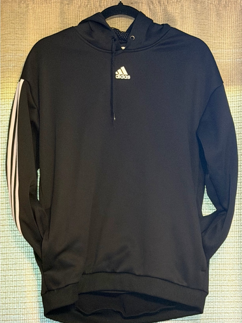adidas Black Hoodie with White 3-Stripe Sleeve Detail